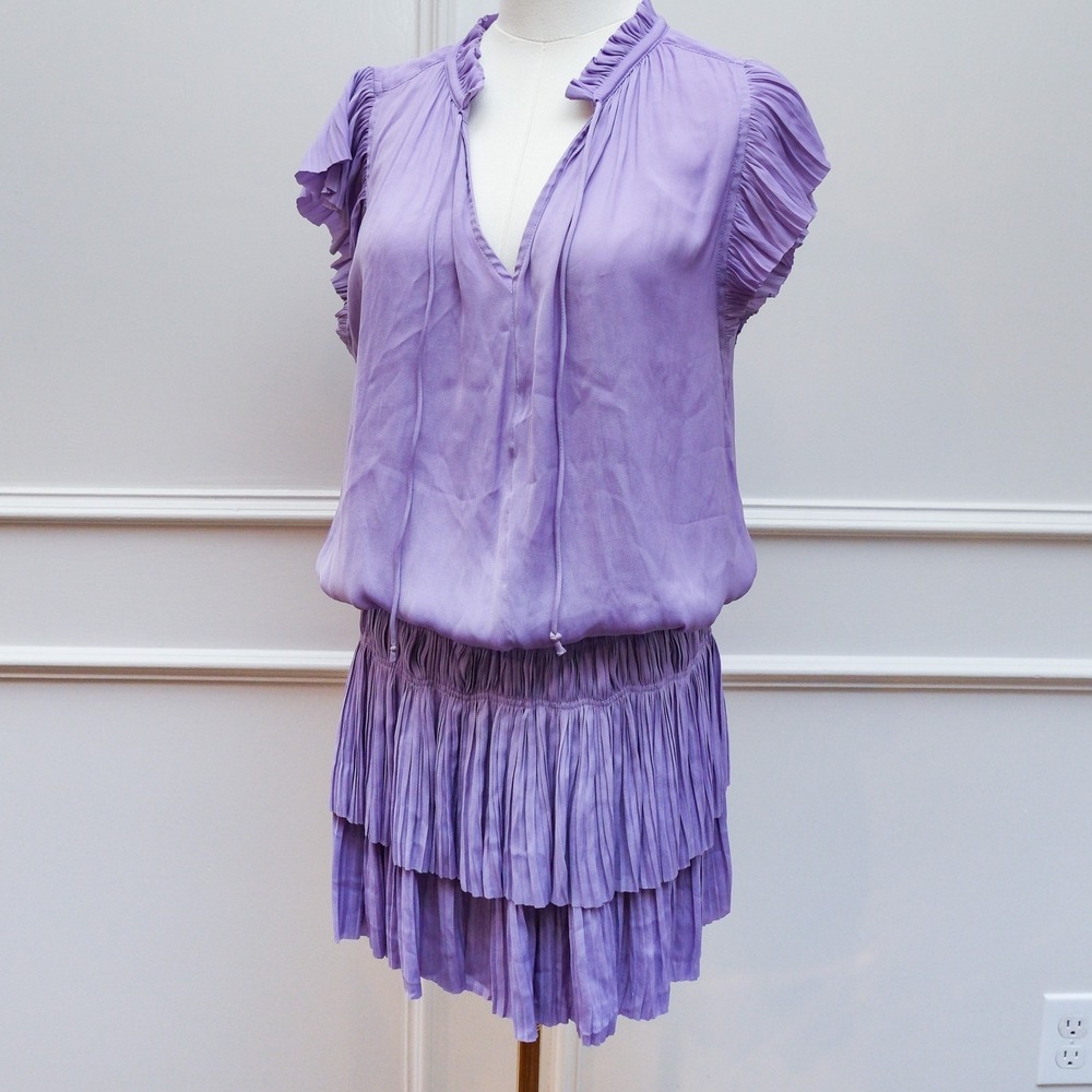 Anthropologie Current Air Dress S Zoey Pleated Tiered Skirt Mini Lavendar Purple